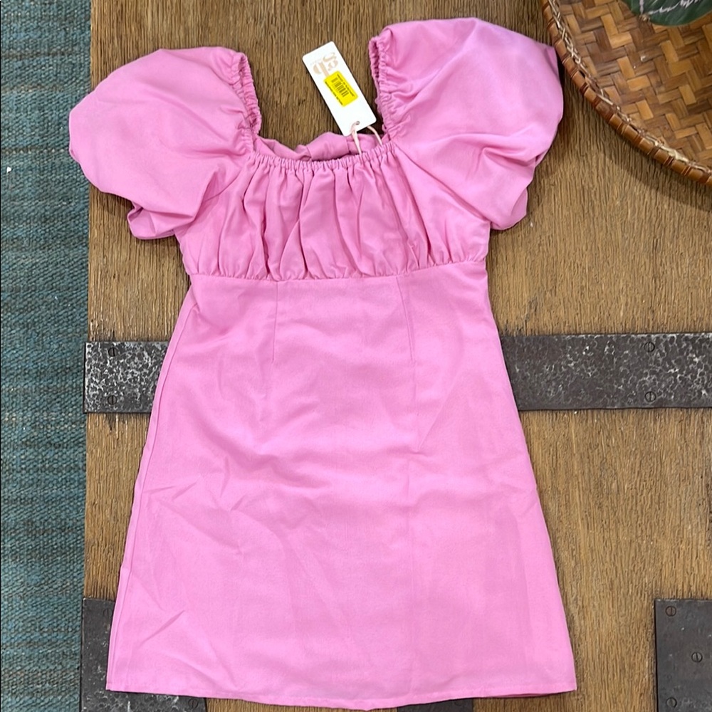 GB Girls Pink Ruched Puff Sleeve Sundress